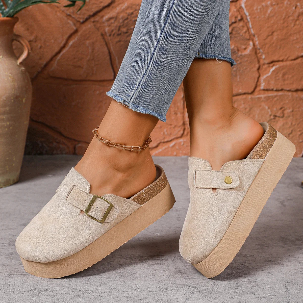 Sutton | Women's Cozy Platform Clogs with Buckle Detail