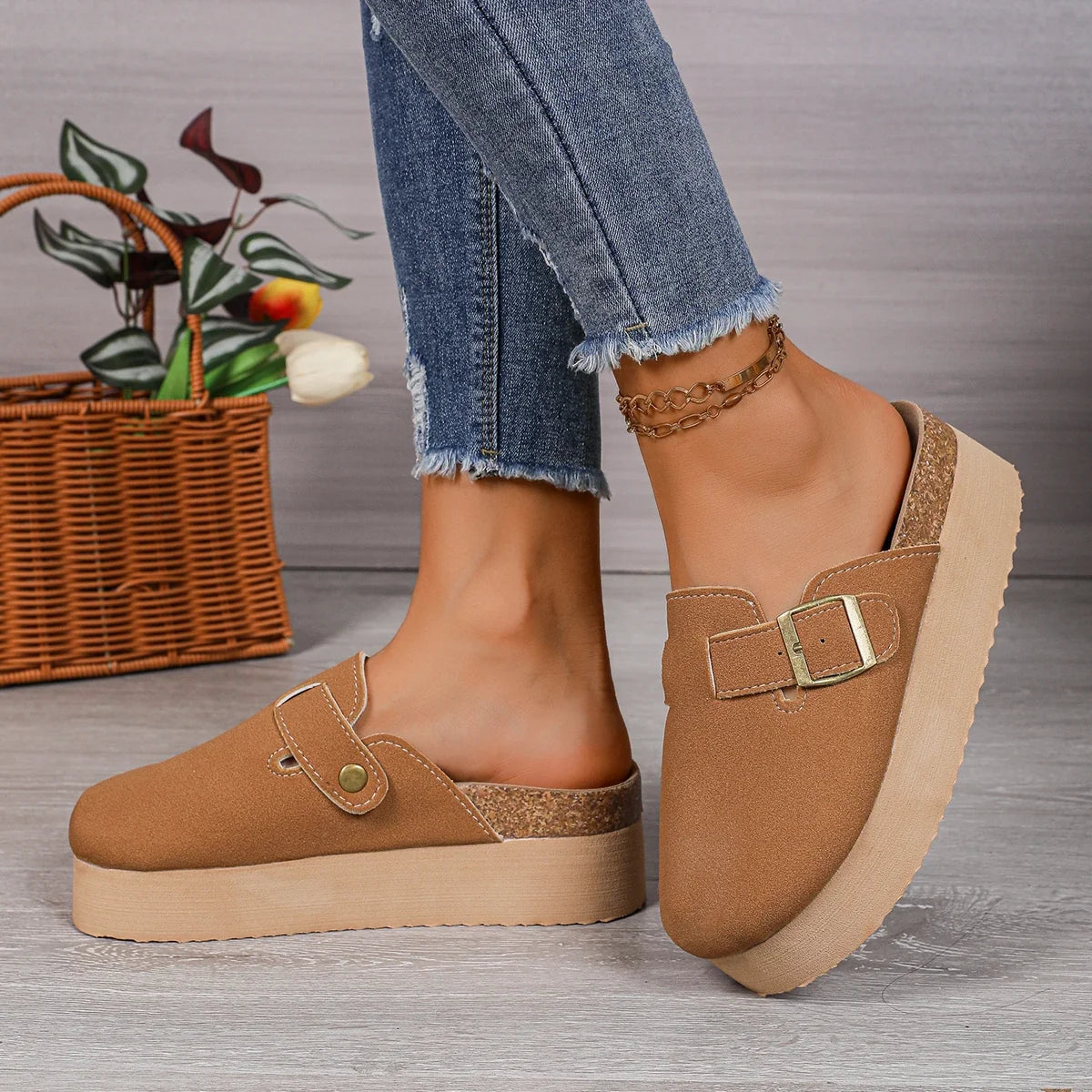 Sutton | Women's Cozy Platform Clogs with Buckle Detail