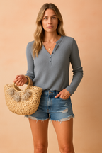 Tamsin | Women's Cozy Ribbed Henley Shirt