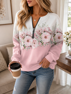 Thalia | Women's Floral Quarter Zip Sweatshirt
