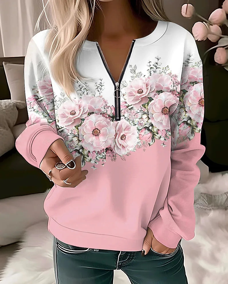 Thalia | Women's Floral Quarter Zip Sweatshirt
