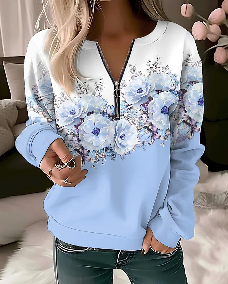 Thalia | Women's Floral Quarter Zip Sweatshirt
