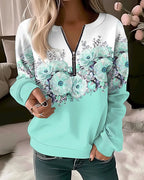 Thalia | Women's Floral Quarter Zip Sweatshirt