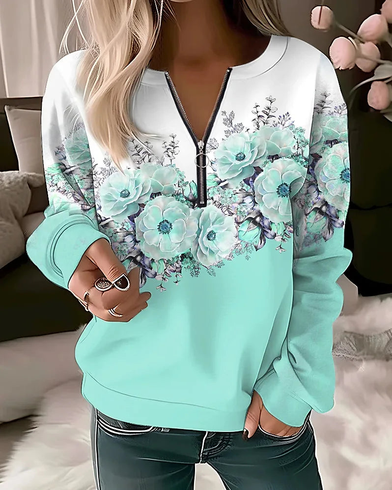 Thalia | Women's Floral Quarter Zip Sweatshirt