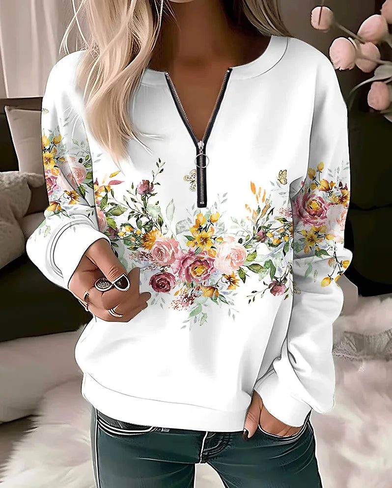 Thalia | Women's Floral Quarter Zip Sweatshirt