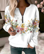 Thalia | Women's Floral Quarter Zip Sweatshirt