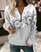 Thalia | Women's Floral Quarter Zip Sweatshirt