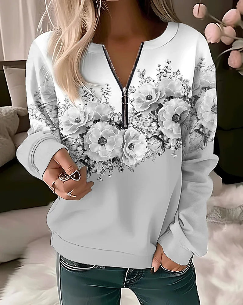 Thalia | Women's Floral Quarter Zip Sweatshirt