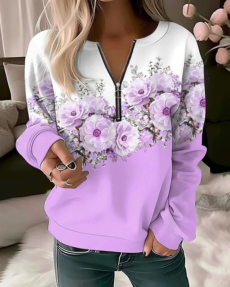 Thalia | Women's Floral Quarter Zip Sweatshirt