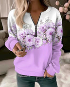 Thalia | Women's Floral Quarter Zip Sweatshirt