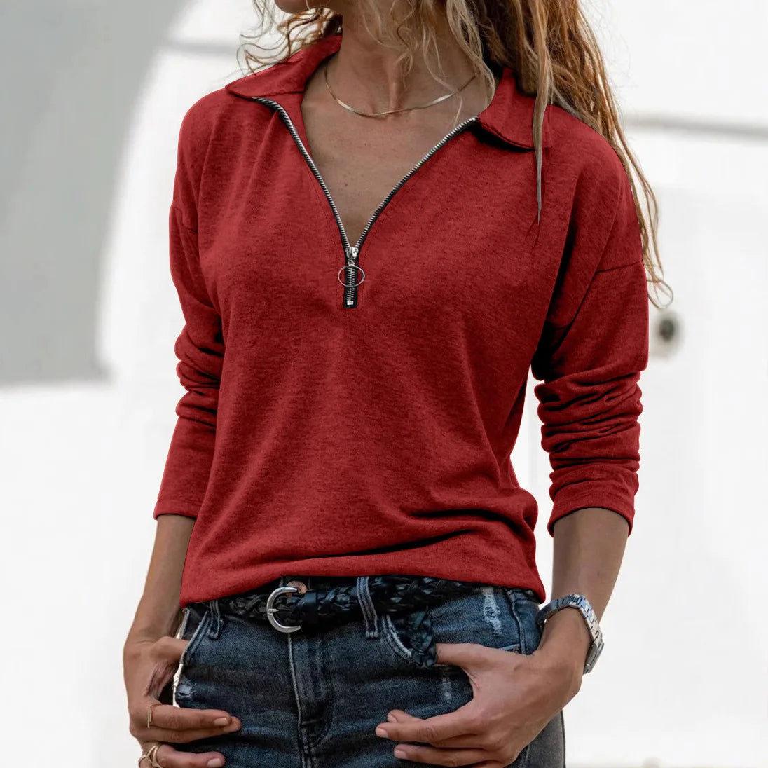 Thalia - Women's Polo Quarter Zip with Collar Detail