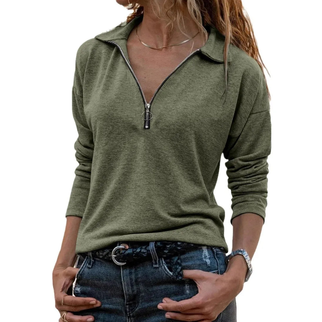 Thalia - Women's Polo Quarter Zip with Collar Detail