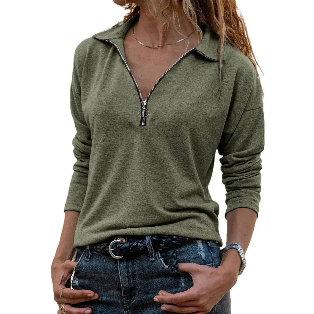 Thalia - Women's Polo Quarter Zip with Collar Detail