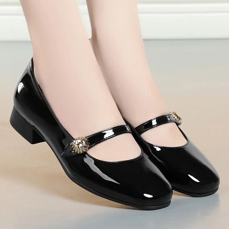 Thea | Women's Classic Patent Mary Janes with Clasp Detail