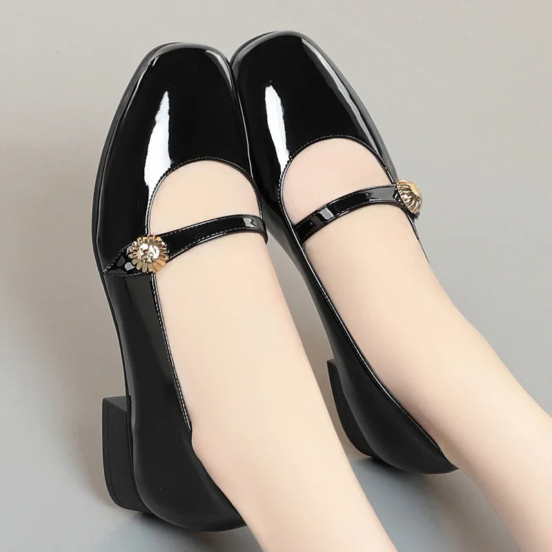 Thea | Women's Classic Patent Mary Janes with Clasp Detail