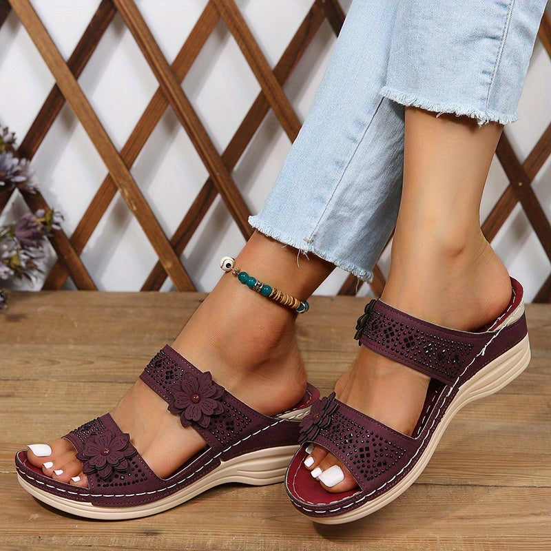 Thea | Women's Floral Wedge Slide Sandals