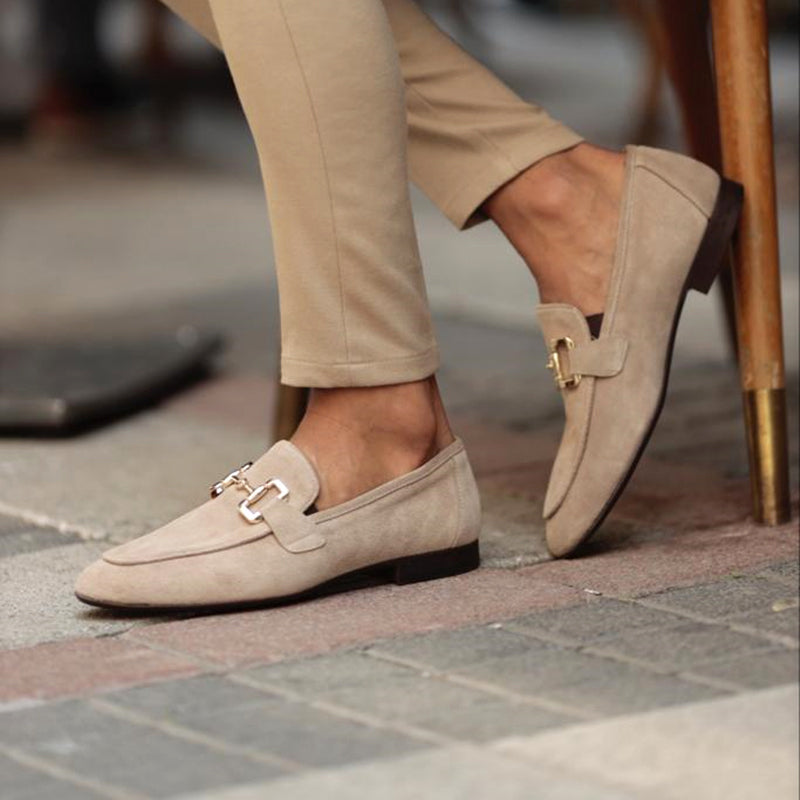 Graham - Men's Classic Faux Suede Loafers with Buckle Detail