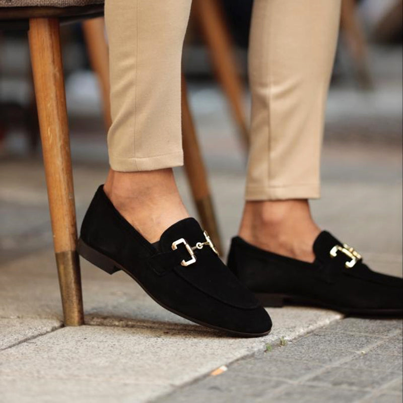 Graham - Men's Classic Faux Suede Loafers with Buckle Detail