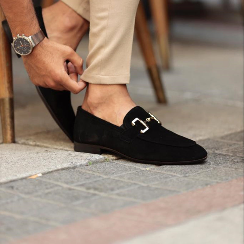 Graham - Men's Classic Faux Suede Loafers with Buckle Detail