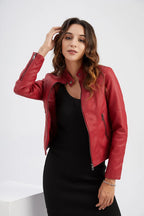Valencia - Women's Chic Red Leather Jacket