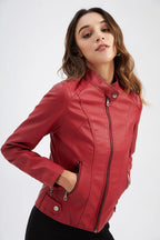 Valencia - Women's Chic Red Leather Jacket