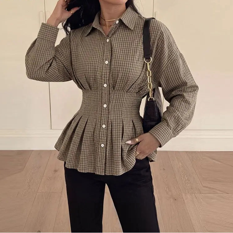 Wren | Women's Autumn Corset Shirt with Check Pattern