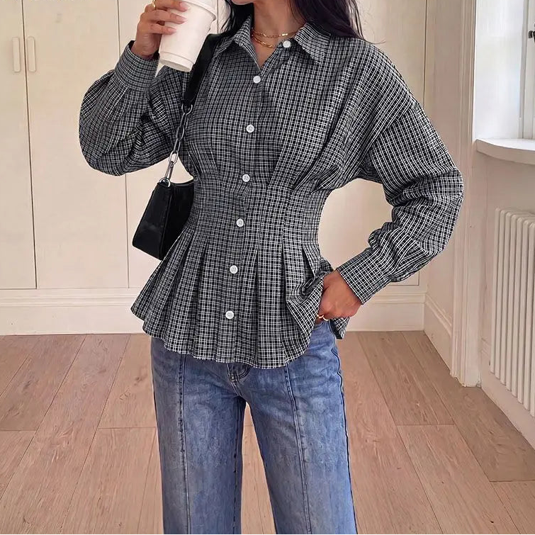 Wren | Women's Autumn Corset Shirt with Check Pattern
