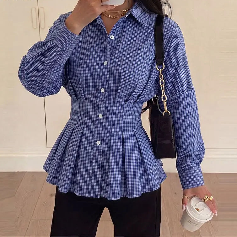 Wren | Women's Autumn Corset Shirt with Check Pattern