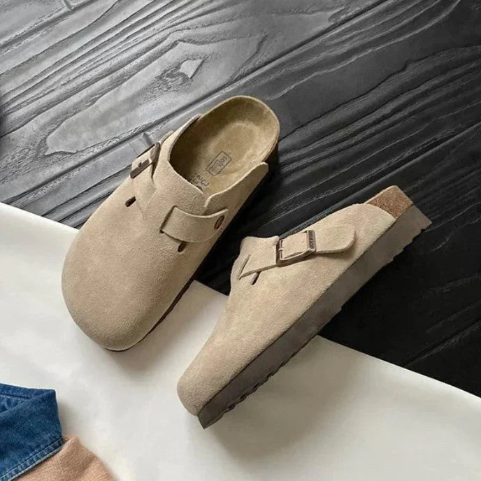 Wren | Women's Cozy Suede Clogs with Buckle Detail