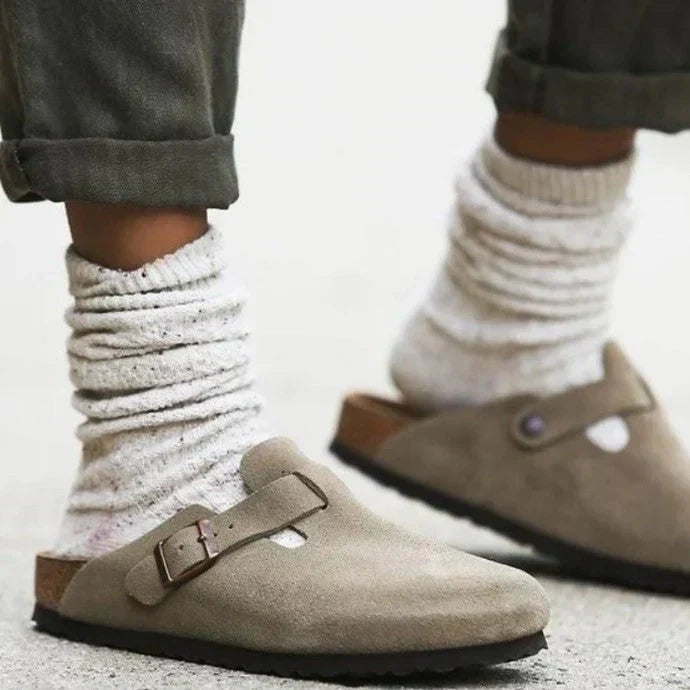 Wren | Women's Cozy Suede Clogs with Buckle Detail