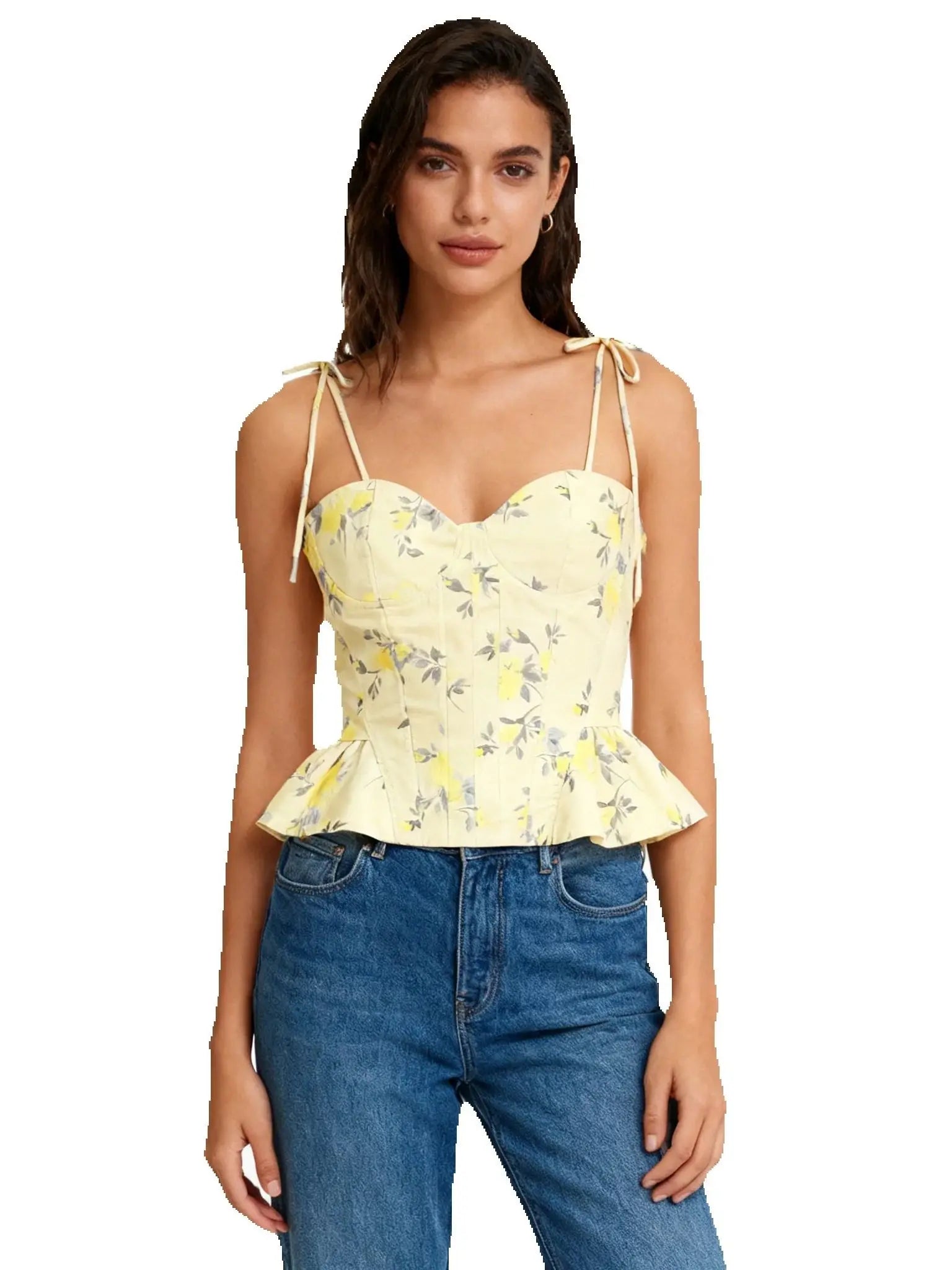 Wren | Women's Floral Corset Top with Peplum Hem