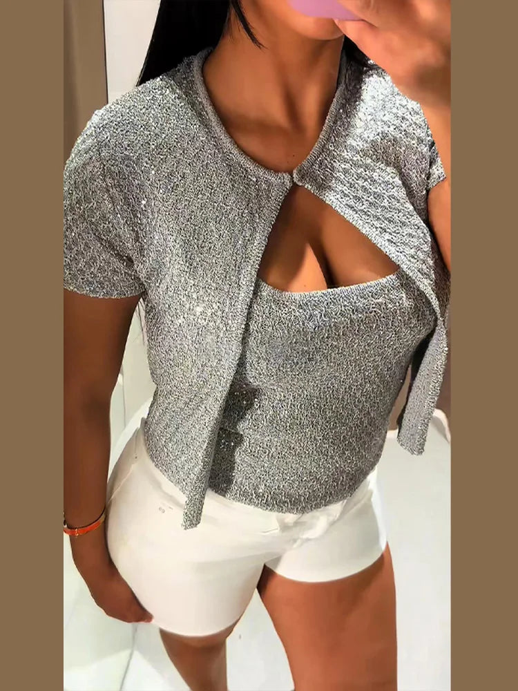 Zadie | Women's Sparkly Short-Sleeve Going Out Top